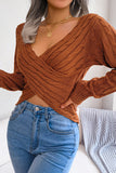 Brown Cross Wrap Knit Long Sleeves Sweater