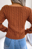 Brown Cross Wrap Knit Long Sleeves Sweater