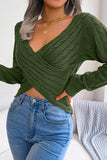 Brown Cross Wrap Knit Long Sleeves Sweater