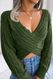 Brown Cross Wrap Knit Long Sleeves Sweater