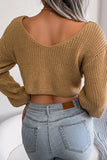 Army Green Long Sleeves Twsit Knot Cropped Knit Sweater Top