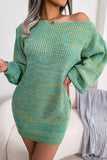 Green One Shoulder Long Sleeves Knit Sweater with Belt