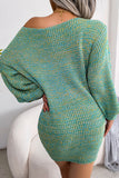 Green One Shoulder Long Sleeves Knit Sweater with Belt