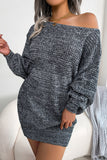 Green One Shoulder Long Sleeves Knit Sweater with Belt