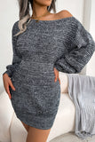 Green One Shoulder Long Sleeves Knit Sweater with Belt