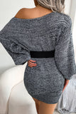 Green One Shoulder Long Sleeves Knit Sweater with Belt