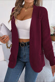 Burgundy Knit Cardigan Sweater with Pockets