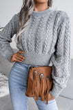 Grey Knit Long Sleeves Sweater Top