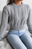 Grey Knit Long Sleeves Sweater Top