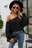 Black One Shoulder Long Sleeves Knit Sweater Top