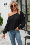 Black One Shoulder Long Sleeves Knit Sweater Top