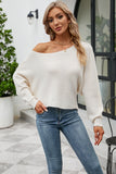 Black One Shoulder Long Sleeves Knit Sweater Top