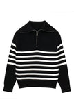 Black Casual Long Sleeve Half Zip Pullover Sweater