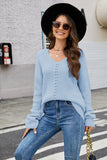 Light Blue V-neck Loose Long-Sleeved Knitted Cardigan