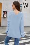 Light Blue V-neck Loose Long-Sleeved Knitted Cardigan