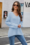 Light Blue V-neck Loose Long-Sleeved Knitted Cardigan