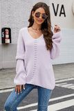 Light Blue V-neck Loose Long-Sleeved Knitted Cardigan