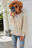 Khaki Waisted Long Sleeve Knitted Cardigan