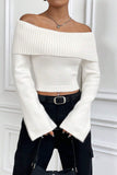 White Off-The-Shoulder Slim Knitted Cardigan