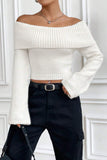 White Off-The-Shoulder Slim Knitted Cardigan