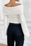 White Off-The-Shoulder Slim Knitted Cardigan