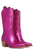 Fuchsia Embroidered Mid Calf Cowgirl Boots