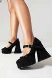 Black Closed Toe Platform Block Heel Shoes