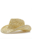 Apricot Knitting Western Cowboy Hat Straw Hat Hollow Out Sunhat