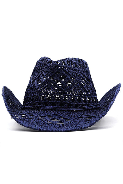 ZAPAKA Apricot Knitting Western Cowboy Hat Straw Hat Hollow Out Sunhat ...