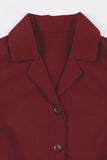 Simple Burgundy Lapel Neck Vintage 1950s Dress