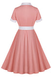 Blush Lapel Neck A Line Vintage 1950s Dress