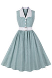 Green Plaid Sleeveless Swing 1950s Dress