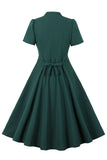 Dark Green V Neck Single Breasted 1950s Dress