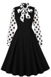 Black Polka Dot Swing 1950s Dress with Bows