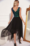 Sparkly Black Green V-Neck Tulle Cocktail Dress