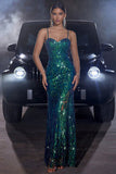 Sparkly Dark Green Mermaid Spaghetti Straps Formal Dress with Sequins