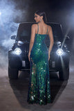 Sparkly Dark Green Mermaid Spaghetti Straps Formal Dress with Sequins