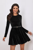 Black A Line Velvet Short Cocktail Dress with Long Sleeves