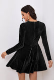 Black A Line Velvet Short Cocktail Dress with Long Sleeves