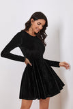 Black A Line Velvet Short Cocktail Dress with Long Sleeves