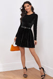 Black A Line Velvet Short Cocktail Dress with Long Sleeves