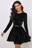 Black A Line Velvet Short Cocktail Dress with Long Sleeves