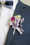 Burgundy Prom Wrist Corsage and Men‘s Boutonniere with Pearls