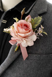 Elegant Blush Prom Wrist Corsage and Men‘s Boutonniere For Wedding Party