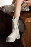 Fashion Grey Mid Calf Round Toe Slip On Boots