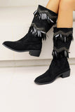 Black Pointed Toe Chunky Heel Boots For Fall Winter