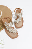 White Lace Flowers Flat Sandals for Summer Beach