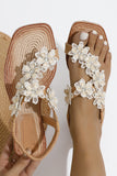 White Lace Flowers Flat Sandals for Summer Beach