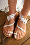 White Flower Flat Sandals with Ankle Strap