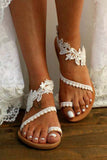 White Flower Flat Sandals with Ankle Strap